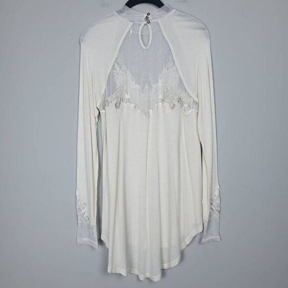 Free People Womens Saheli Tunic Top Cream Small Embroidered Mesh Boho Prairie - Picture 3 of 12